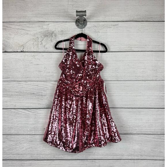 Bardot Other - Bardot Junior Girl's Pink Azalea Sequin Halter Neck Party Dress Size 12